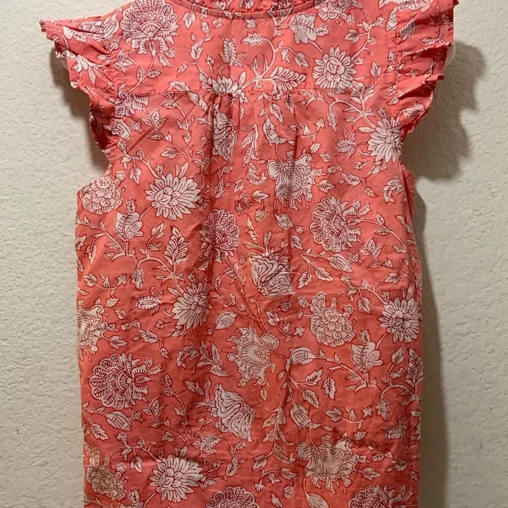 J Crew Womens Sleeveless Shirt Large Colorful Floral Ruffles Preppy Resort